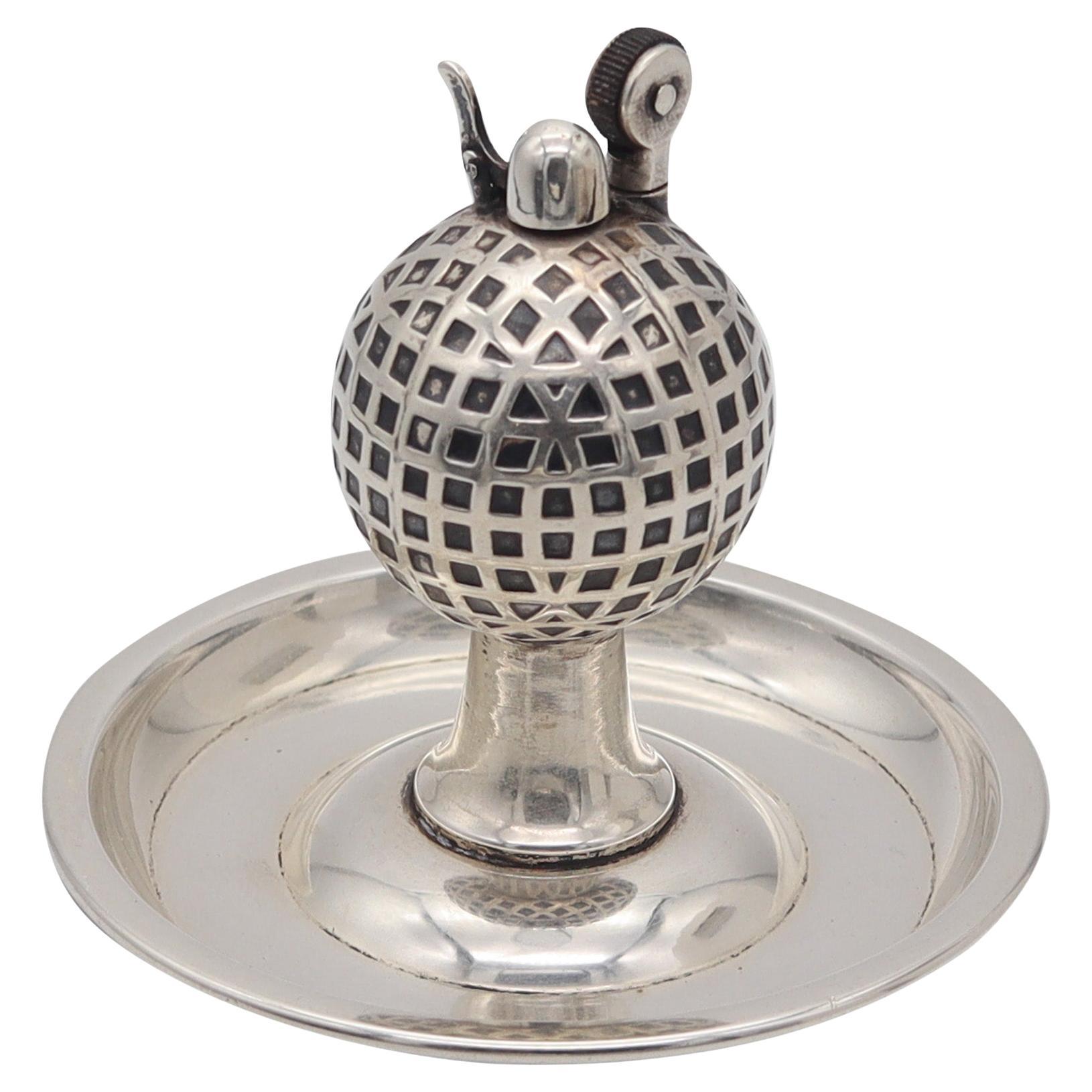 UDALL & BALLOU 1920 Art Déco - Briquet de bureau avec boule de golf en argent sterling 925
