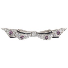 Udall & Ballou Diamond, Ruby and Black Onyx Bow Brooch