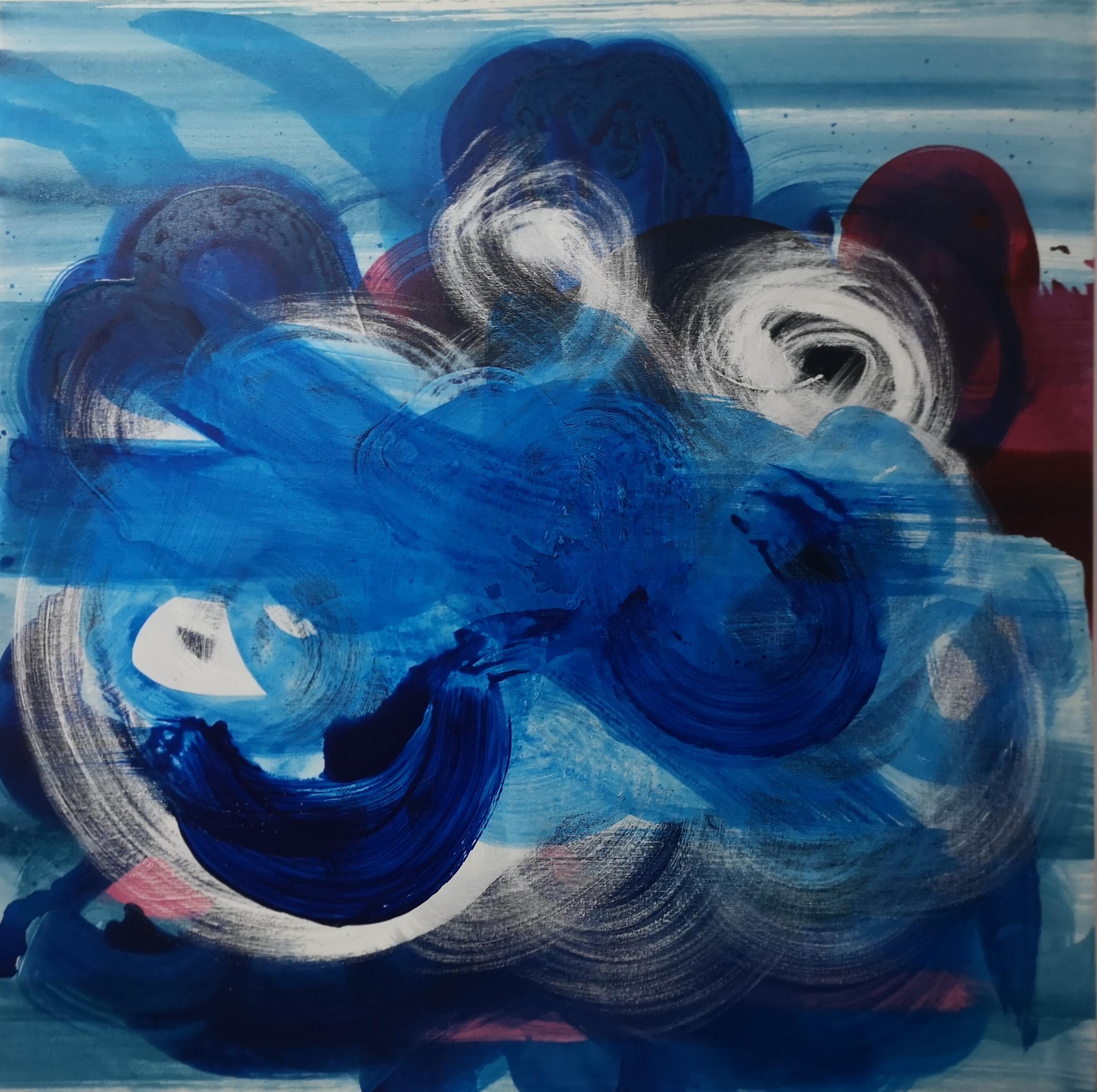 Udi Cassirer Abstract Painting - Blue Gesture IV - Abstract Acrylic painting