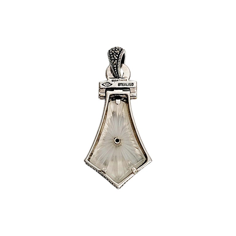 Udith Jack Sterling Silver Marcasite Camphor Glass Pendant at 1stDibs