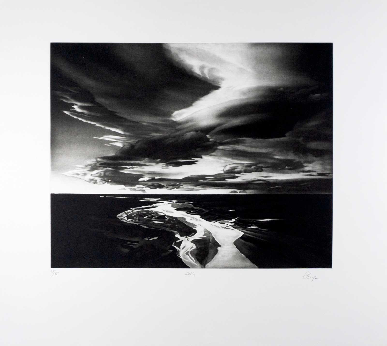 Delta (River Delta vor den Bergen in Vulkanlandschaft, Island) – Print von Udo Claassen
