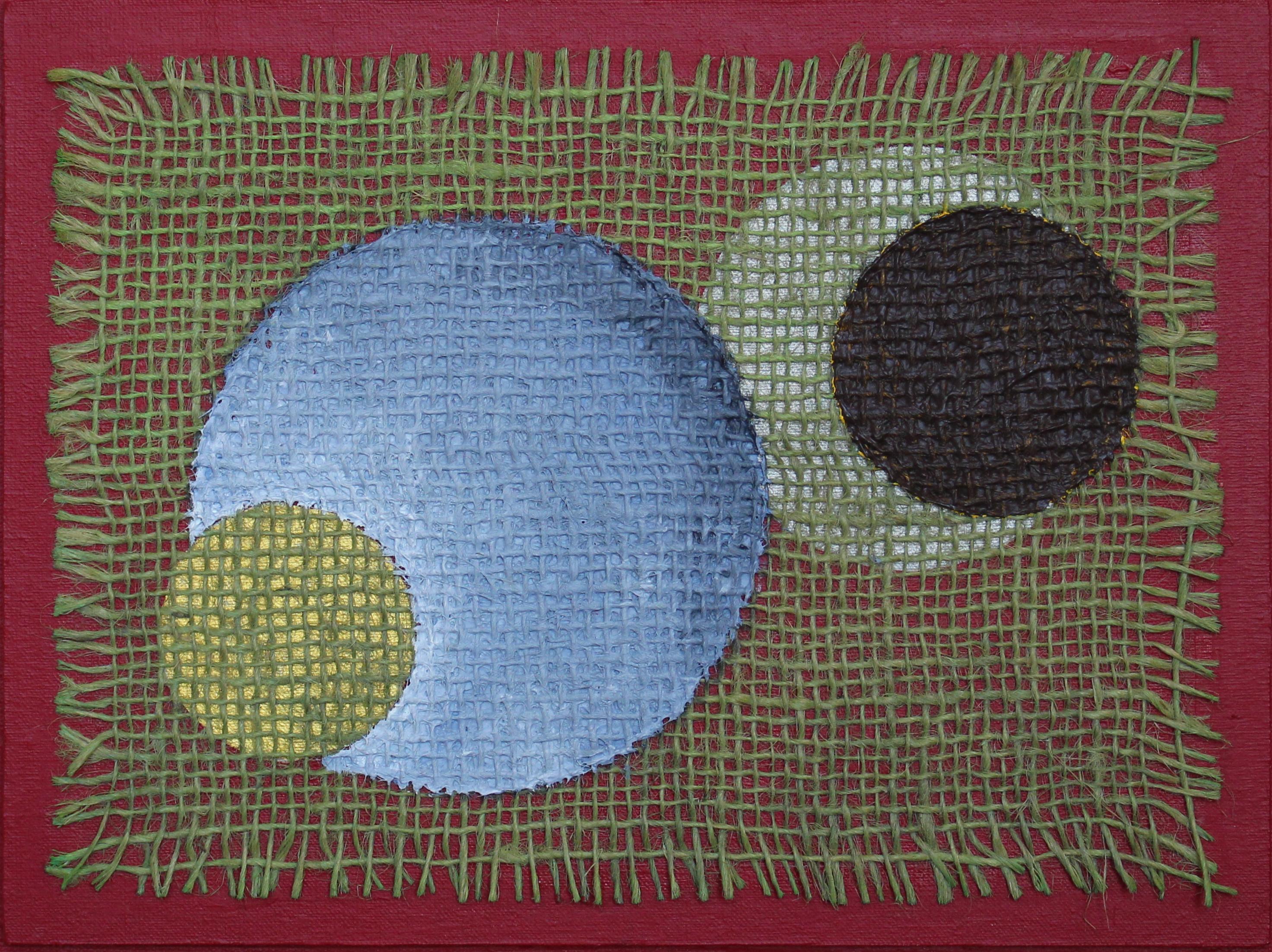 „ Happy Planets VI“, Acryl und Jute auf Karton 2015 von Udo Haderlein im Angebot 1