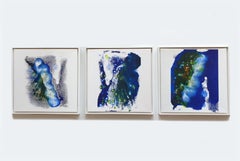 Set di tre quadri "Volpe blu" Inchiostro acrilico su tela di Udo Haderlein, 2018