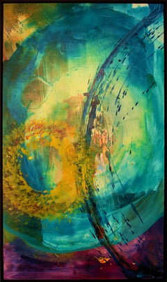 Peinture acrylique et encre sur bois « Spinning Colors » d'Udo Haderlein