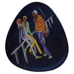 Üebelacker Keramik Schwarze 'Boheme Fashionistas' Schale, Deutschland 1960er Jahre