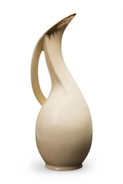 Üebelacker Keramik German Mid-Century Curved Beige Organic Form Ceramic Pitcher