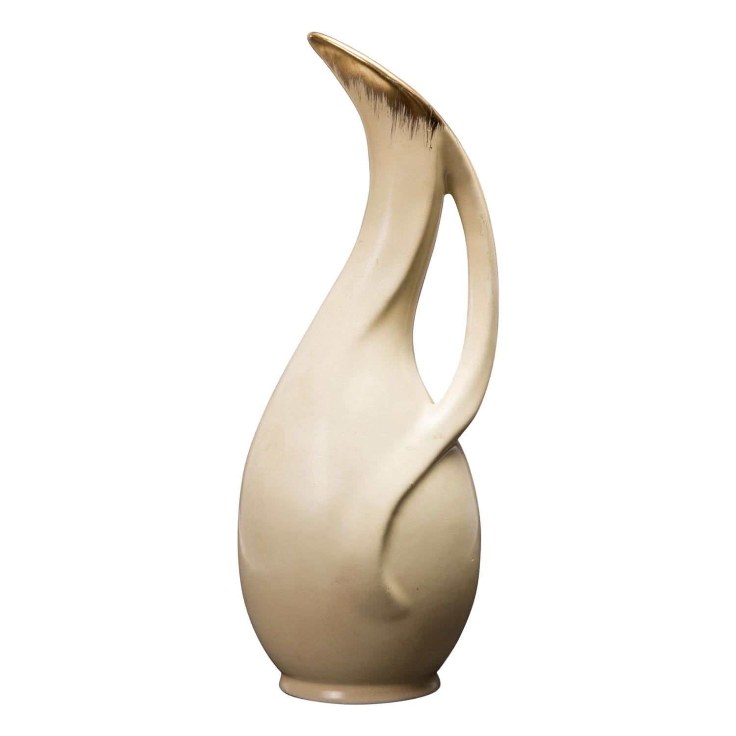 Üebelacker Keramik German Mid-Century Curved Beige Organic Form Ceramic Pitcher