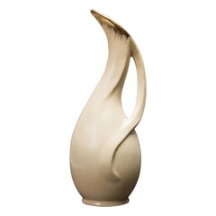 Üebelacker Keramik German Mid-Century Curved Beige Organic Form Ceramic Pitcher