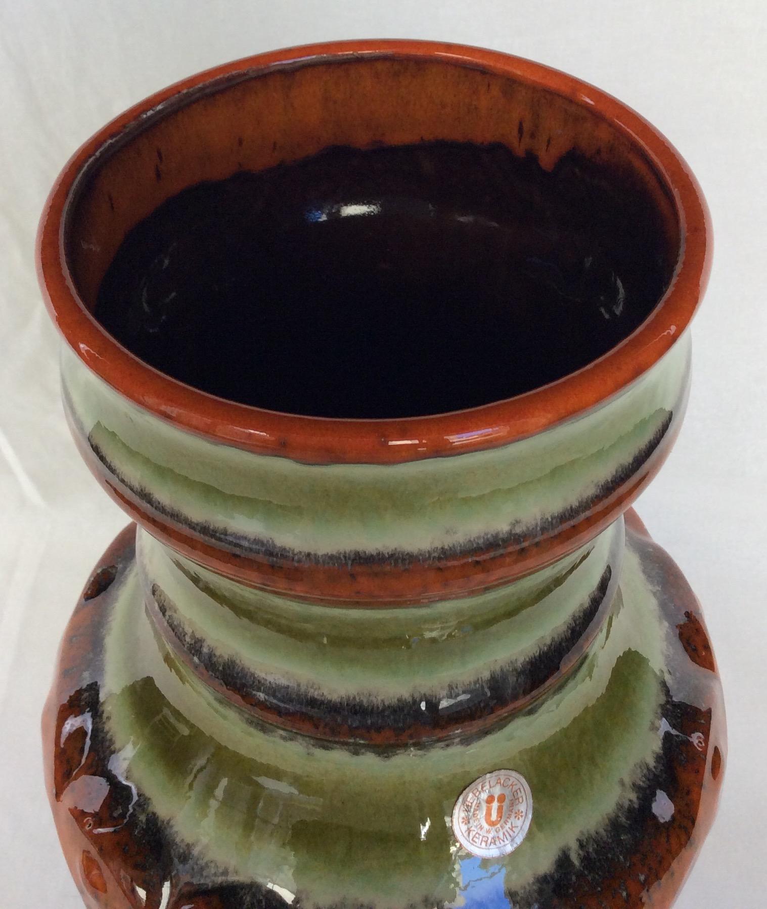Mitte des Jahrhunderts  Keramik-Vase Westdeutschland Uebelacker Keramik Studio Pottery (Glasiert) im Angebot