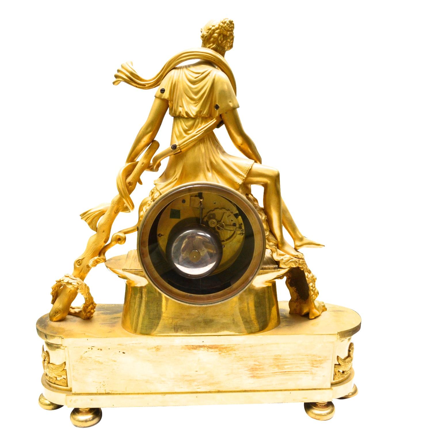 19th Century  French Empire Gilt Bronze Clock Depicting the Lydian Queen Omphale For Sale