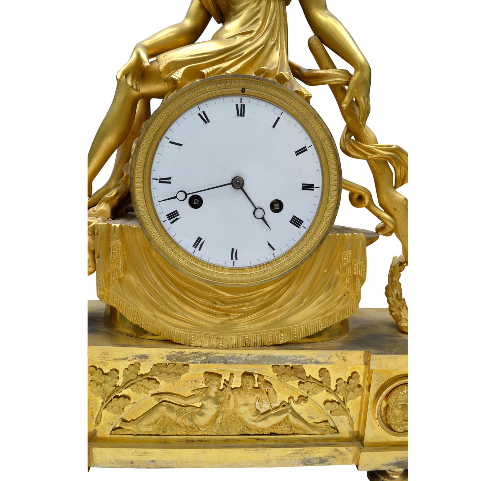  French Empire Gilt Bronze Clock Depicting the Lydian Queen Omphale For Sale 1