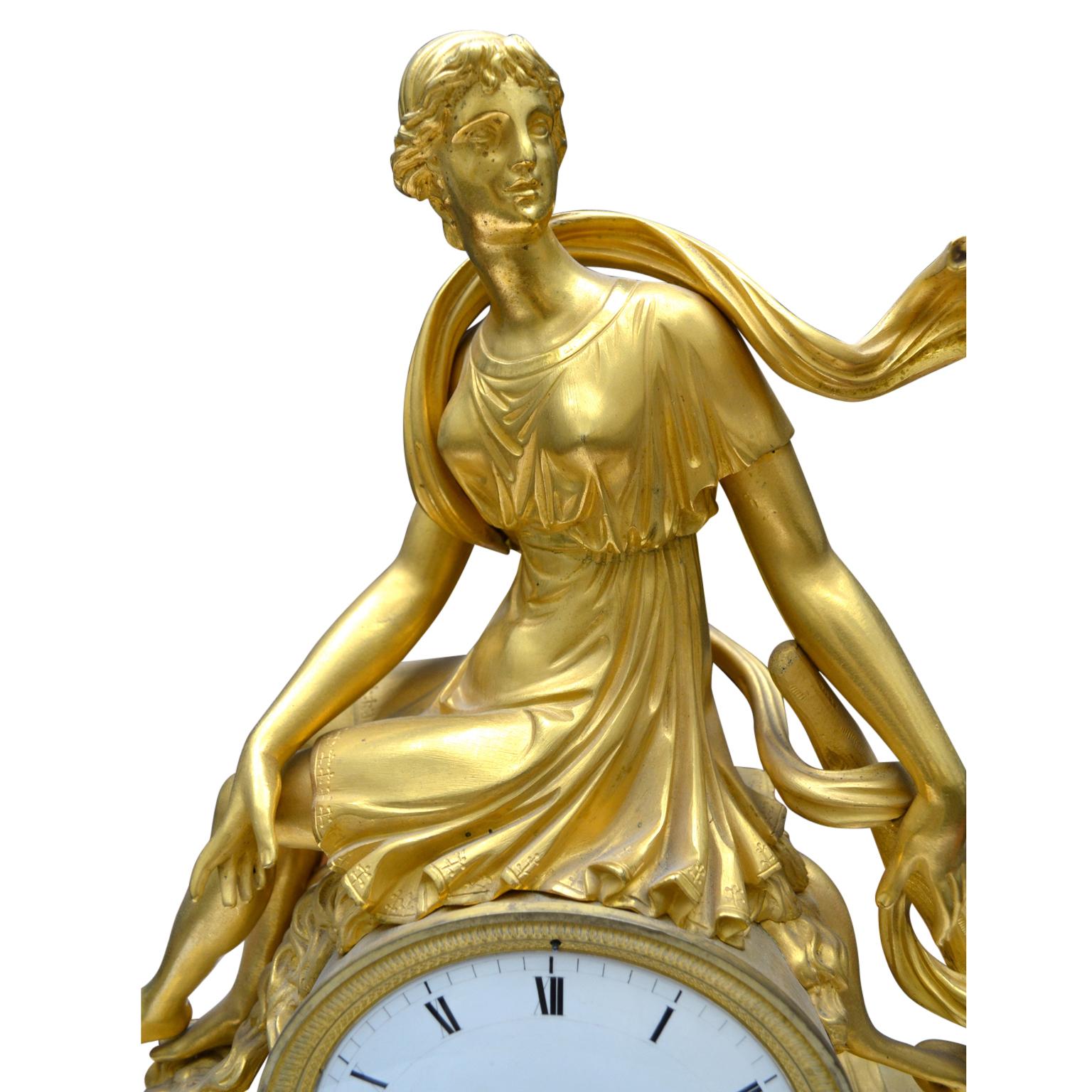  French Empire Gilt Bronze Clock Depicting the Lydian Queen Omphale For Sale 3