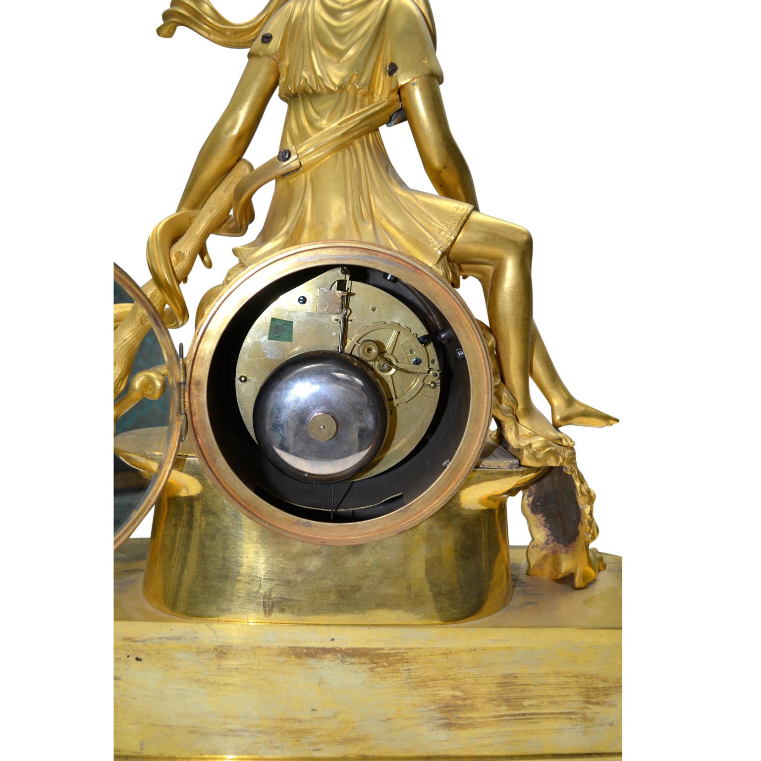  French Empire Gilt Bronze Clock Depicting the Lydian Queen Omphale For Sale 4