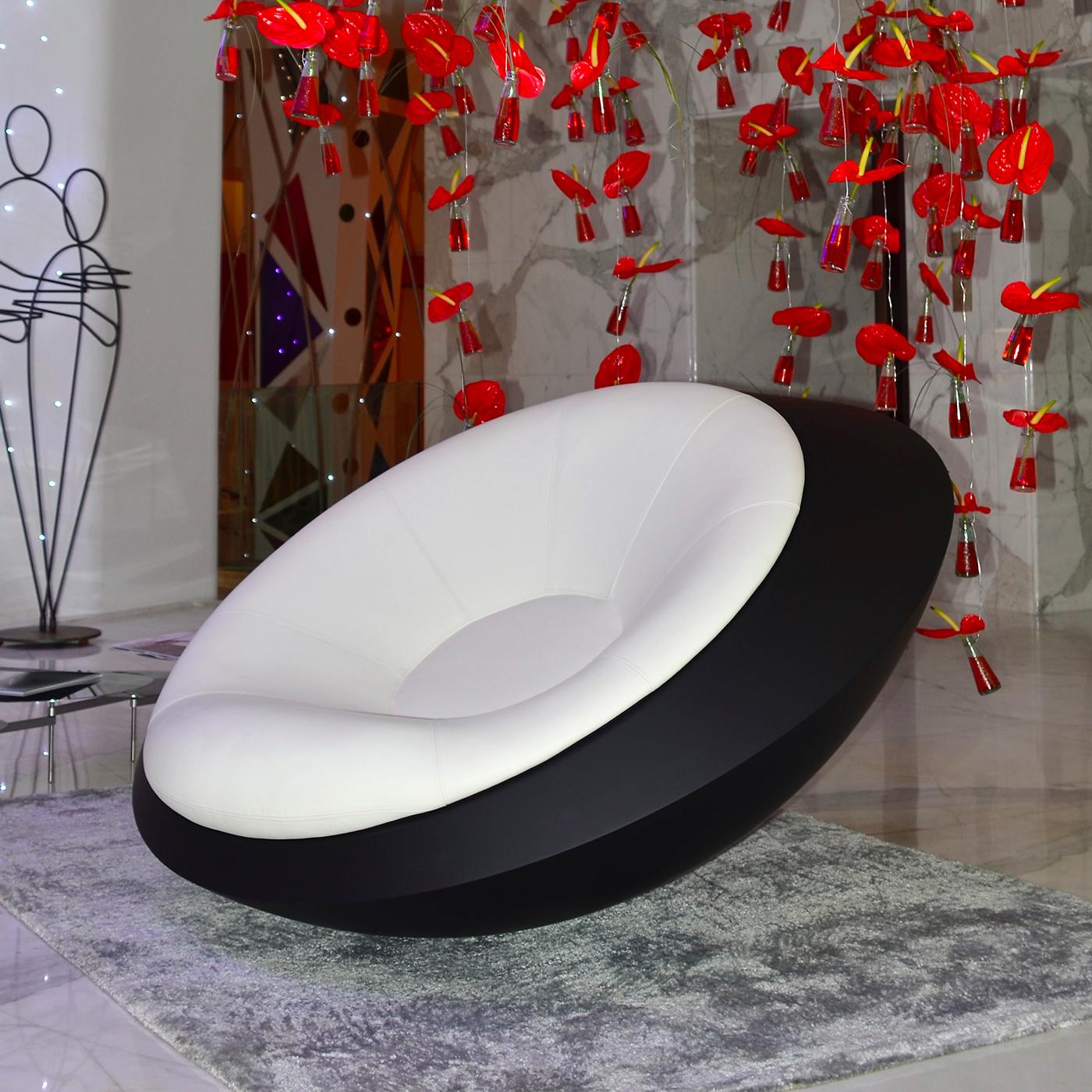 Italian U.F.O. Black and White Round Armchair