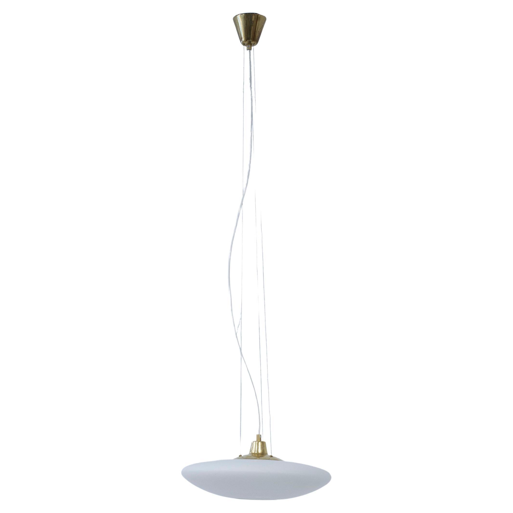 "UFO" Brass and Opal Ceiling Lamp Made in Sweden During the 1950s, ASEA For Sale