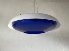 Ufo Design Lámpara colgante XXL de plexiglás azul y blanco, años 70, Italia