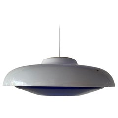 Lampada a sospensione XXL in plexiglass blu e bianco di Ufo Design, anni '70, Italia