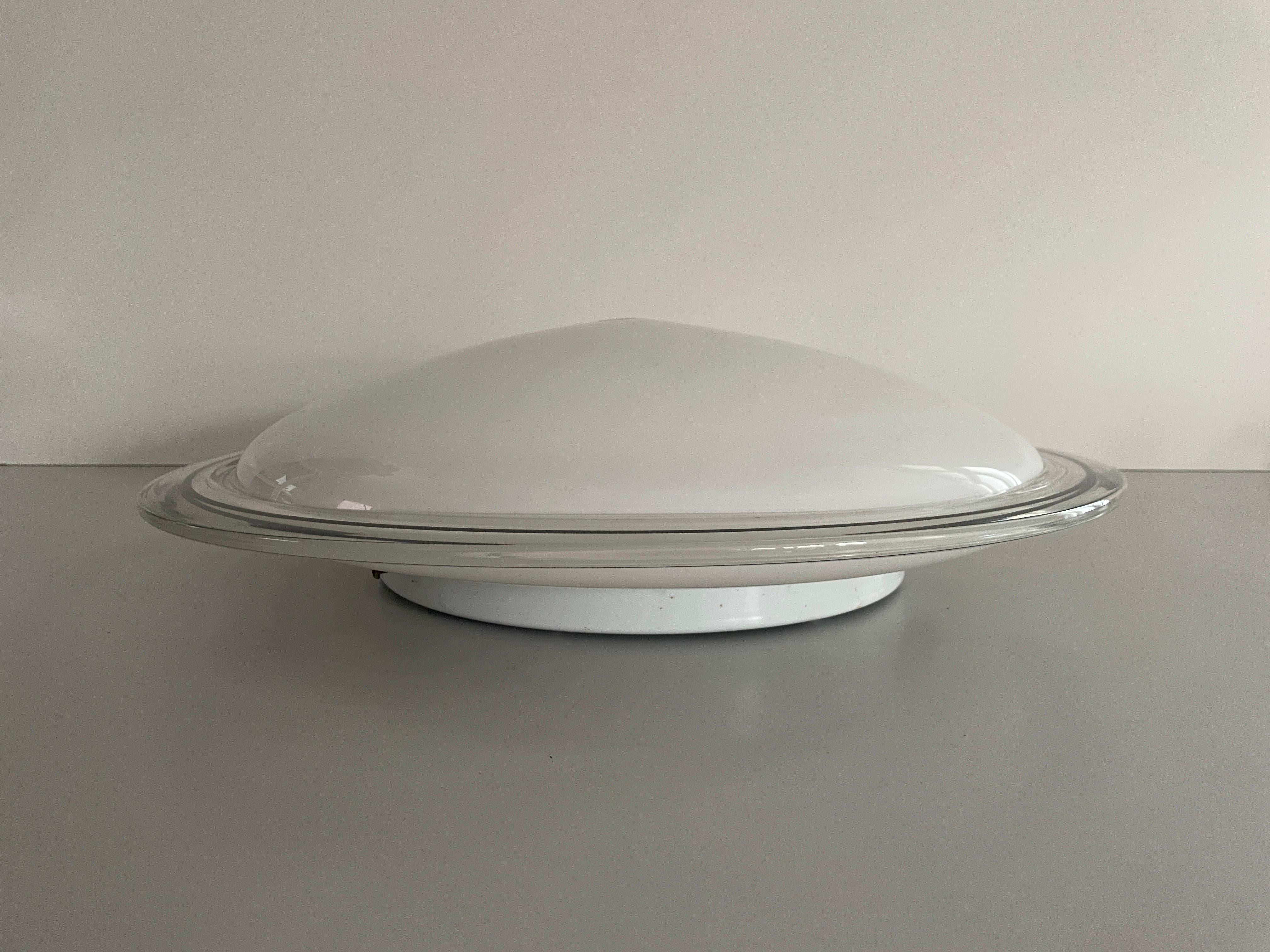 Italian Ufo Design Full Glass XL Flush Mount Ceiling Lamp by Magia Luce, 1970s For Sale