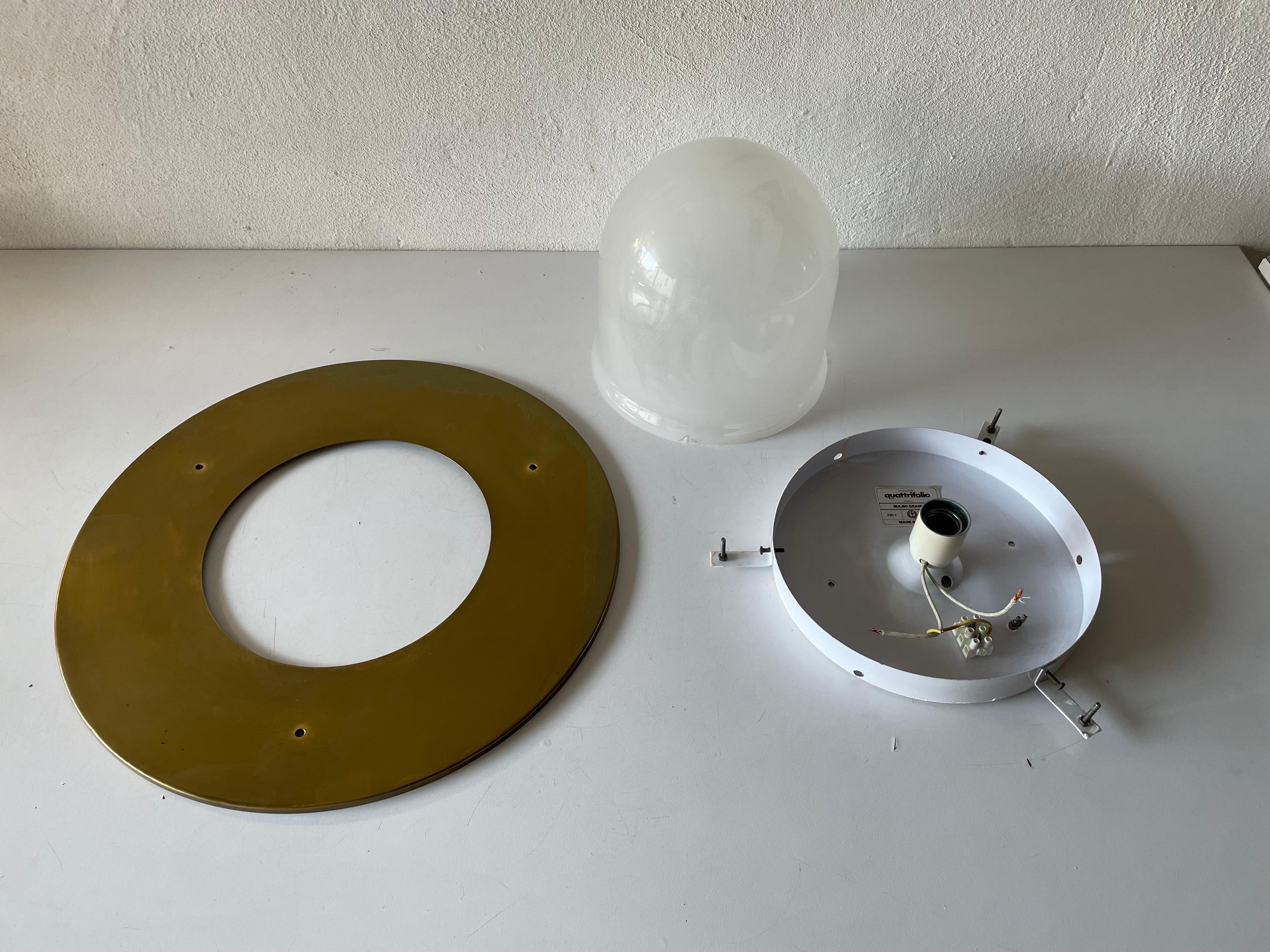Ufo Design Glass and Brass Flush Mount by Quattrifolio, 1970s, Italy 5
