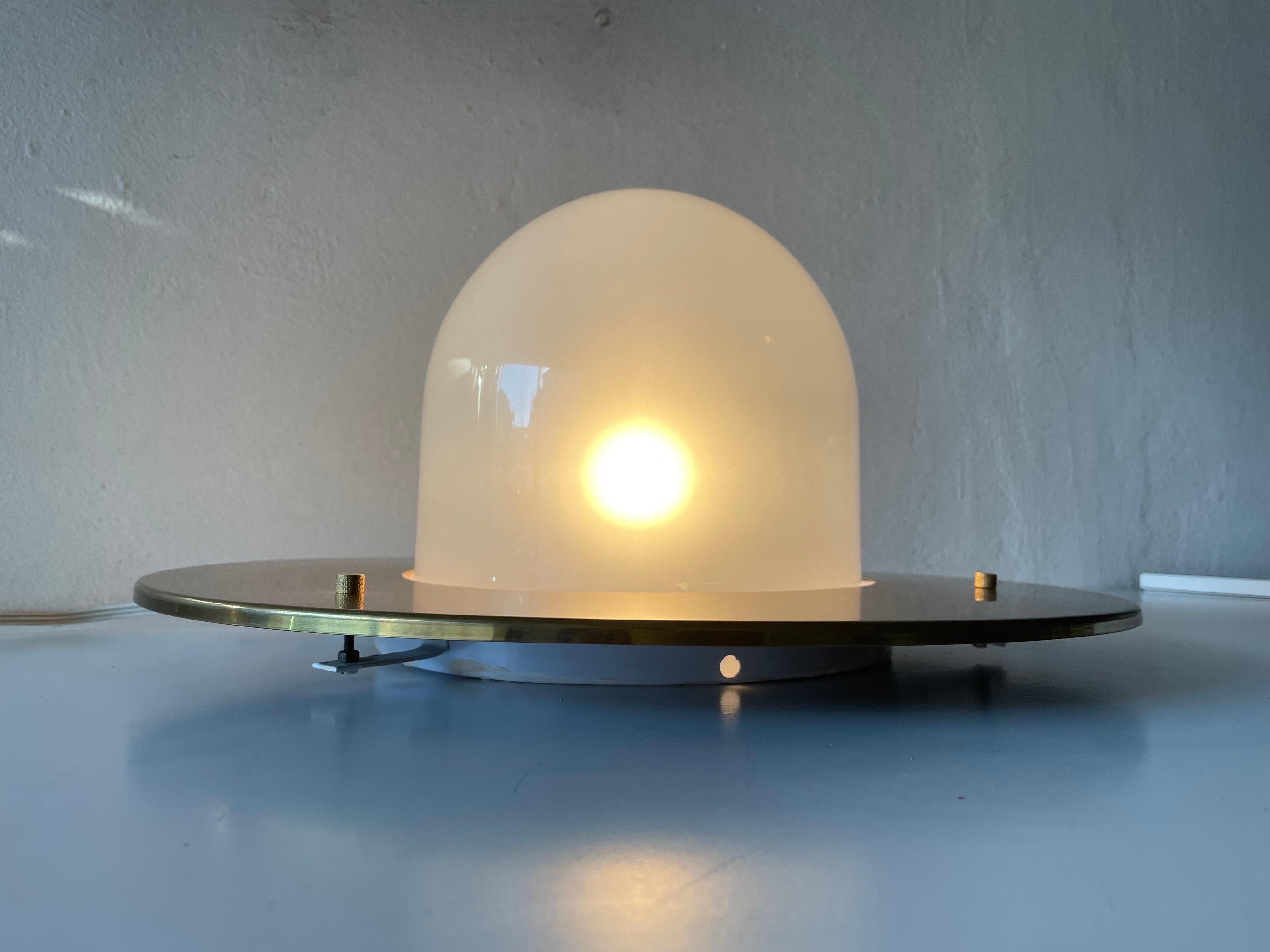 Ufo Design Glass and Brass Flush Mount by Quattrifolio, 1970s, Italy 2