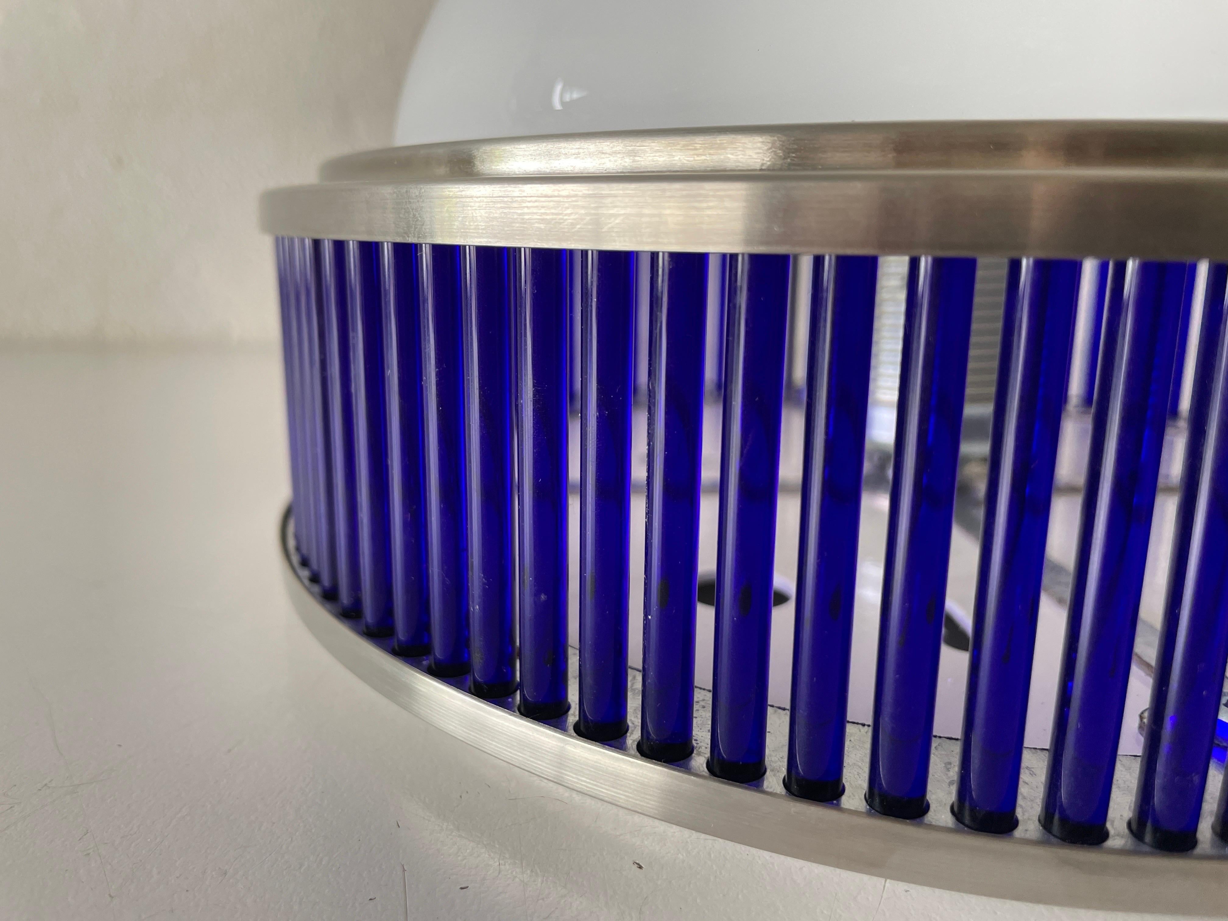Metal Ufo Design Glass & Blue Glas Flush Mount by Gunther Lambert, 1970s, Germany For Sale