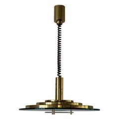 Lámpara colgante Ufo Design Glass Layered Brass Heavy de Hillebrand, años 70  Alemania