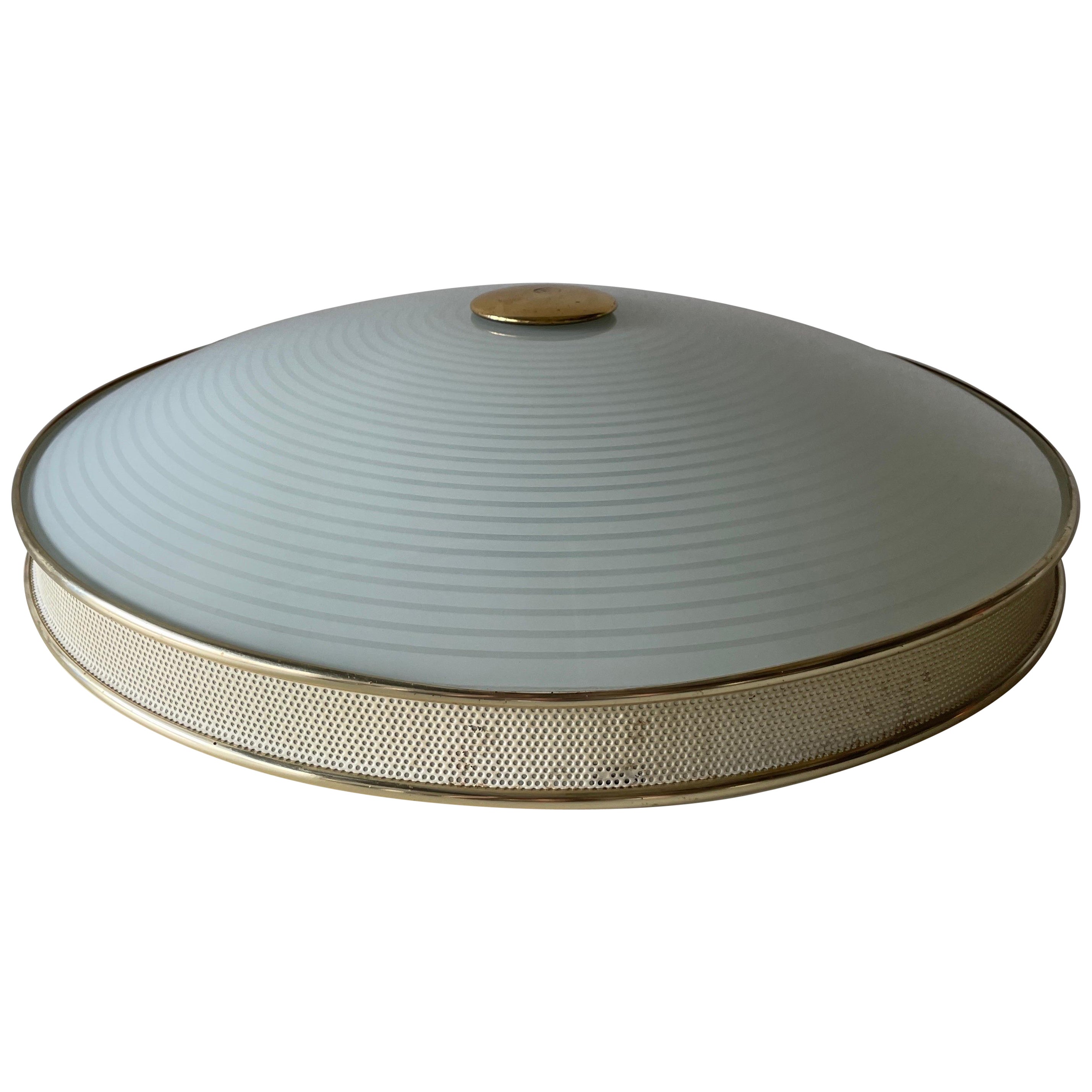Plafonnier affleurant en métal et verre Design/One par Hillebrand, années 1950, Allemagne en vente