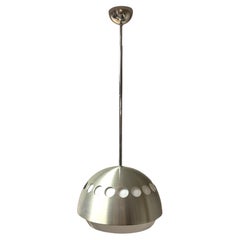 UFO Hanging Lamp 70s - Brushed Metal and Translucent Lampshade Space Age Design