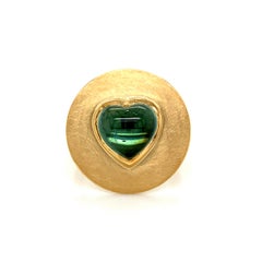 Georg Spreng - Ufo Ring 18 Karat Yellow Gold with Heart Blue Green Tourmaline