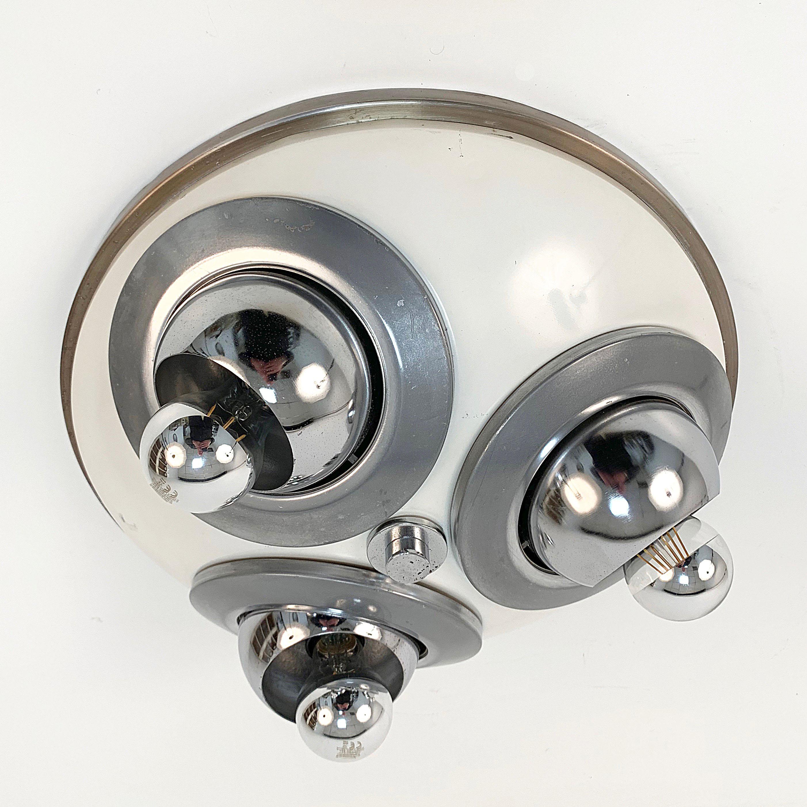 UFO Space Age Large Wall or Ceiling Lamp, Chrome and White, Italy, 1960s 1