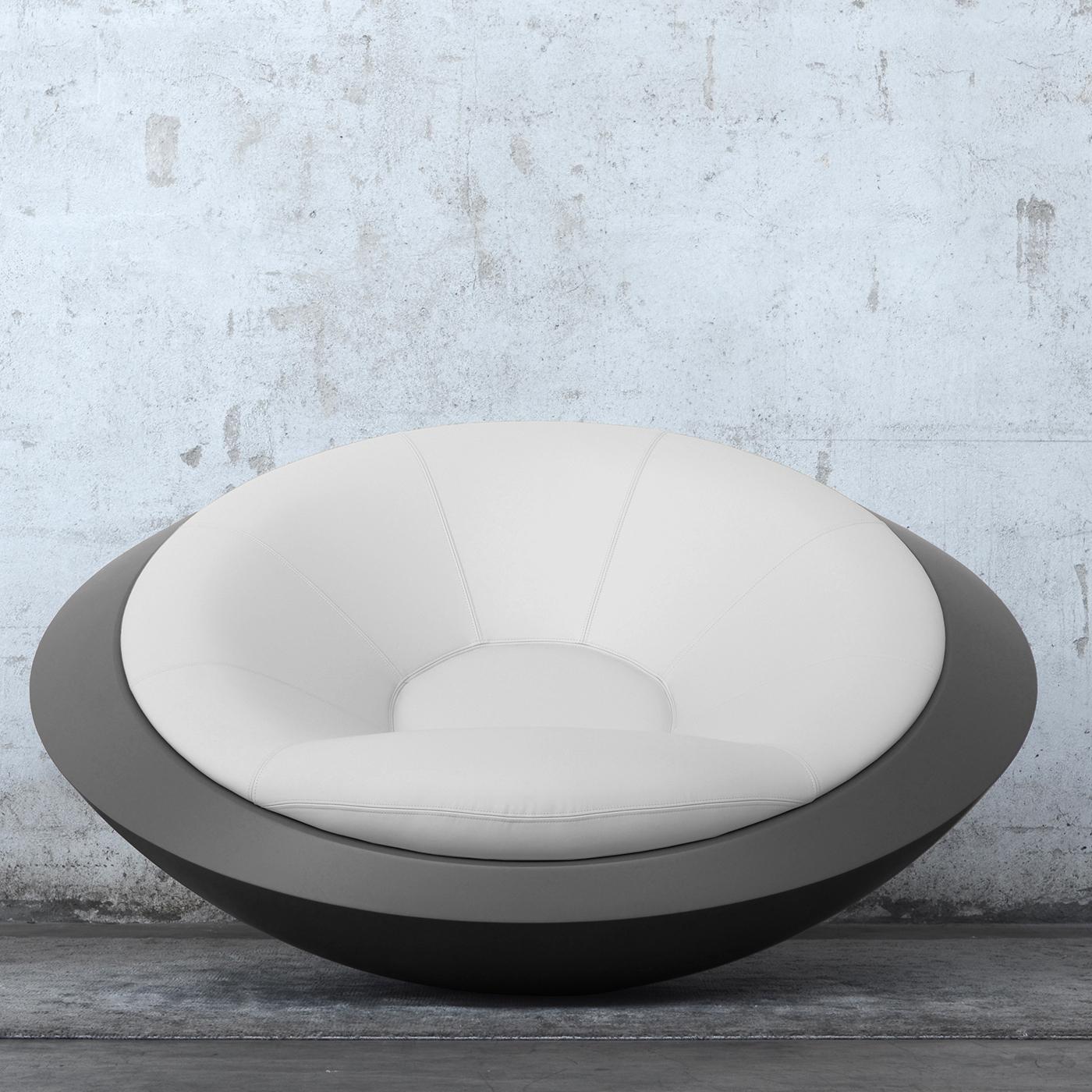 Italian U.F.O. White and Gray Round Armchair