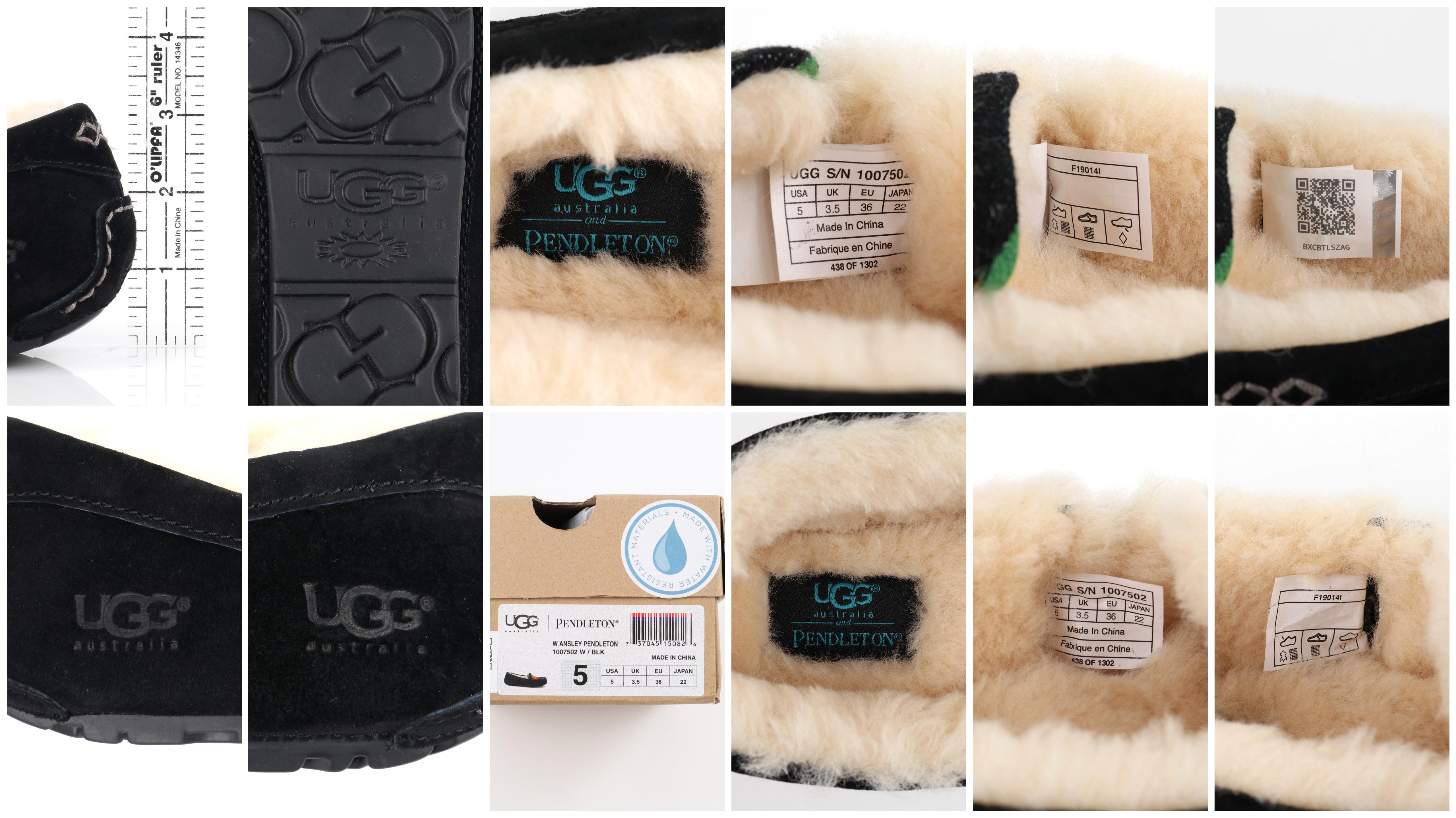 UGG AUSTRALIA Pendleton 2014 Rainbow Black Suede Wool Print Moccasin Slippers For Sale 4