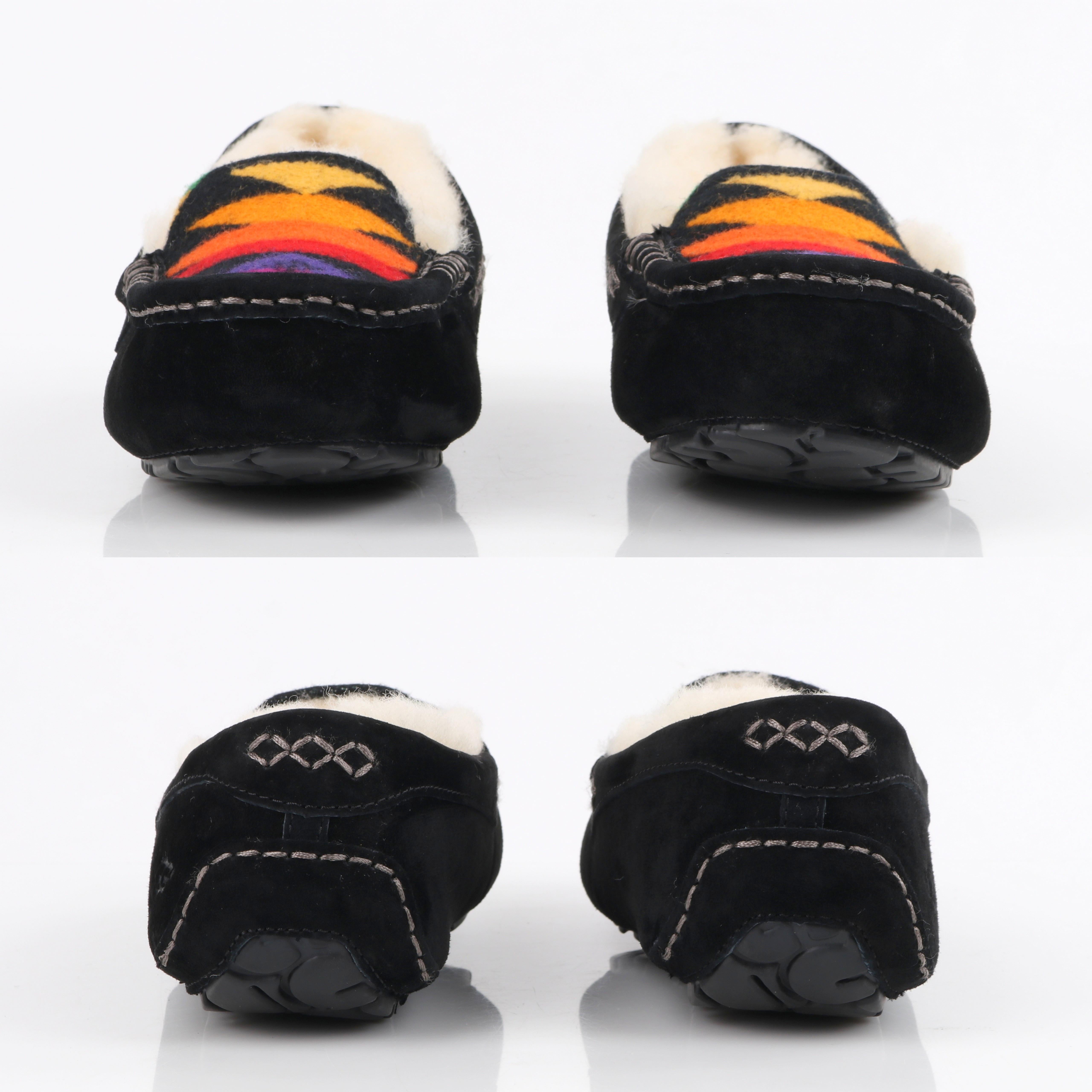 UGG AUSTRALIA Pendleton 2014 Rainbow Black Suede Wool Print Moccasin Slippers For Sale 1