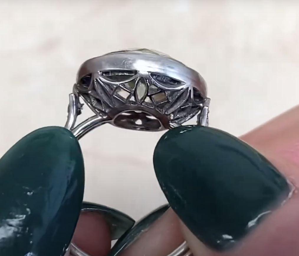 UGL 5.72ct Old European Cut Diamond Engagement Ring, Sapphire Halo, Platinum For Sale 5