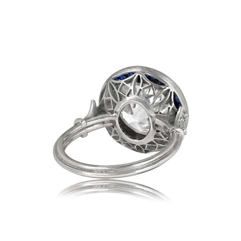 Art Deco UGL 5.72ct Old European Cut Diamond Engagement Ring, Sapphire Halo, Platinum For Sale
