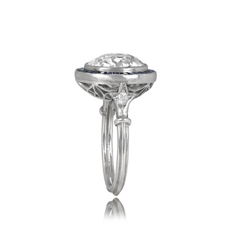 Women's UGL 5.72ct Old European Cut Diamond Engagement Ring, Sapphire Halo, Platinum For Sale