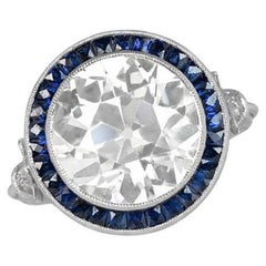 UGL 5.72ct Old European Cut Diamond Engagement Ring, Sapphire Halo, Platinum
