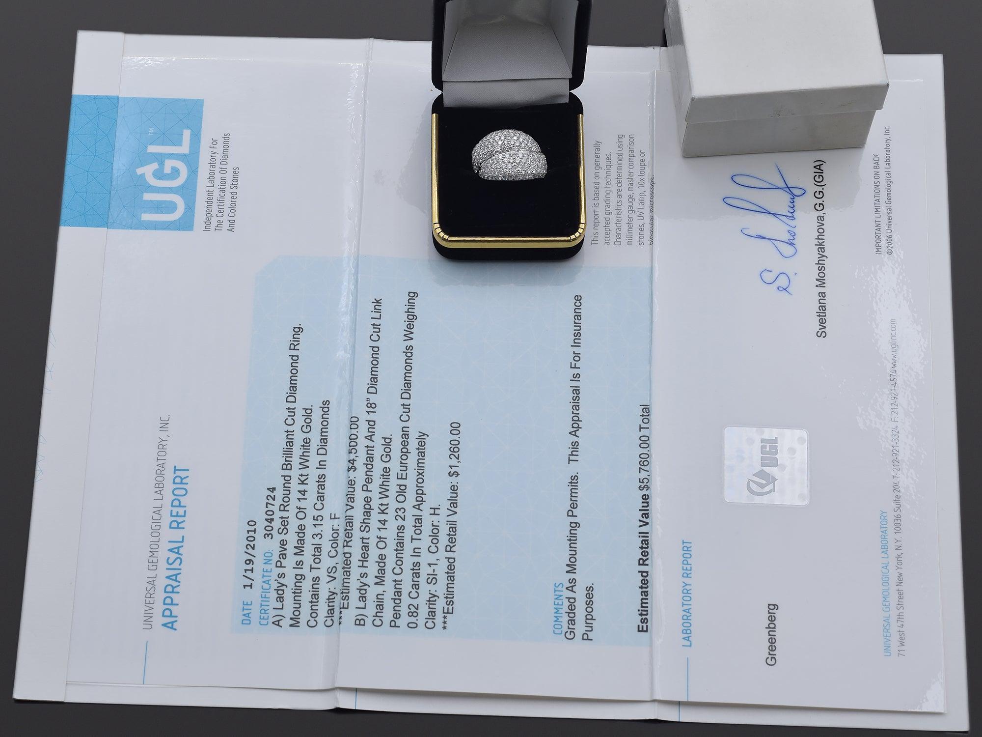 UGL Appraised $4500 14K Weißgold 3,15 TCW Diamant-Cluster-Cocktailring mit Diamant-Cluster (Rundschliff) im Angebot