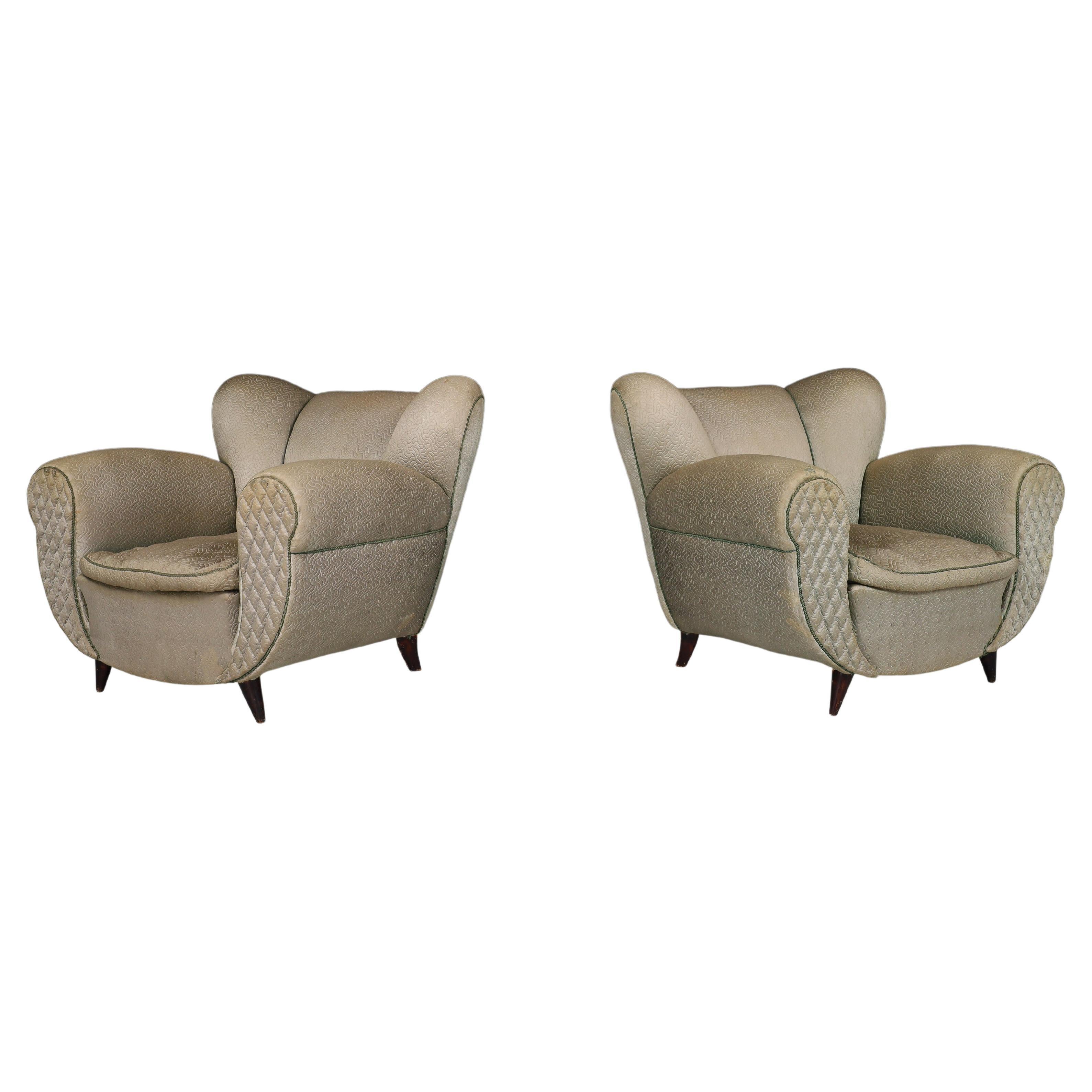 Uglielmo Ulrich Art Deco Lounge Chairs in Original Fabric, Italy 1930s