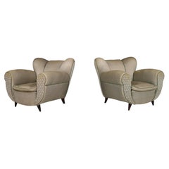 Retro Uglielmo Ulrich Art Deco Lounge Chairs in Original Fabric, Italy 1930s