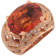 Uglietti 18k Gold Diamond and Madeira Citrine Size 7 Cocktail Ring 