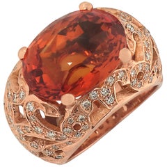 Uglietti 18k Gold Diamond and Madeira Citrine Size 7 Cocktail Ring