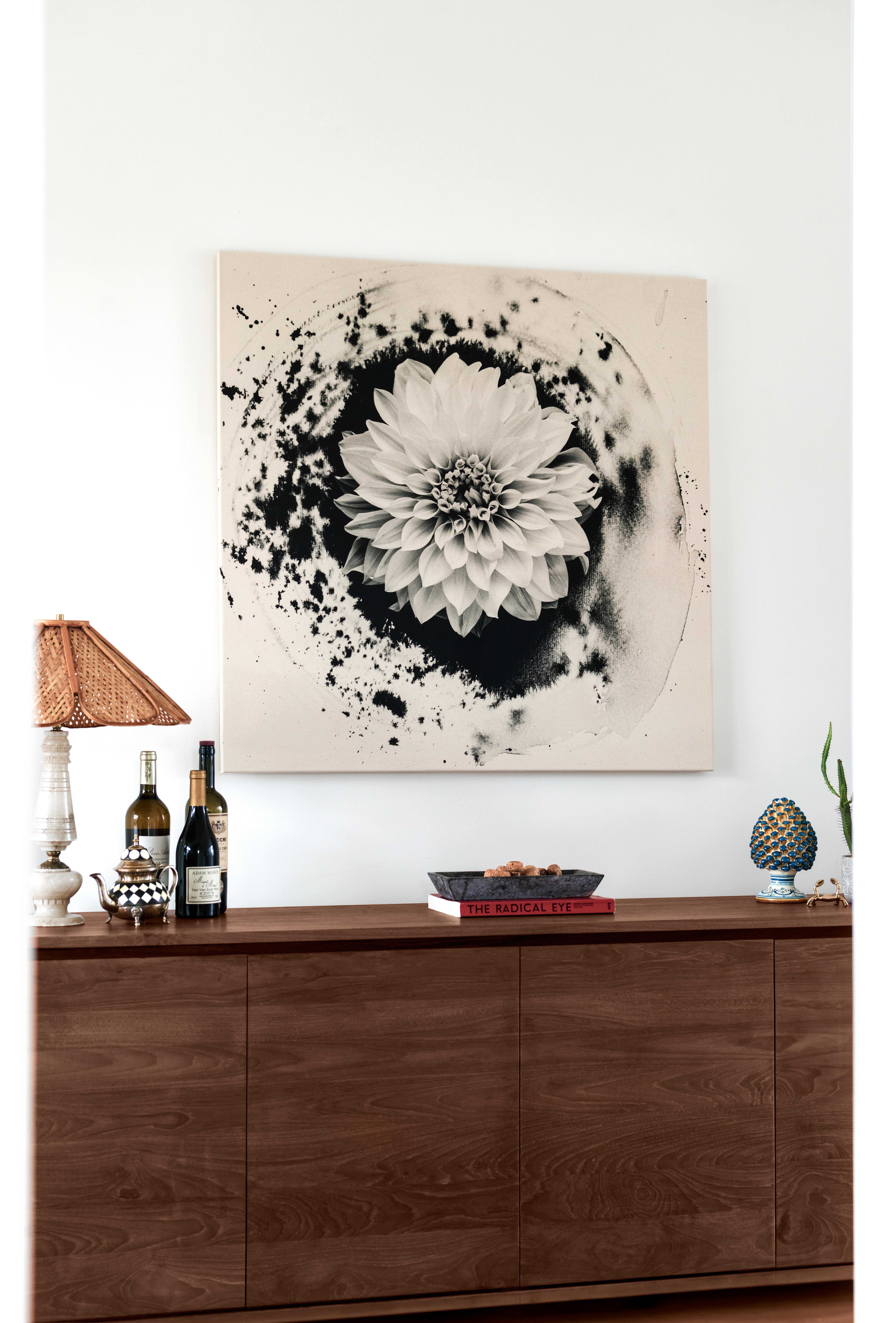 Dahlia on Ink - floral film photography on cotton canvas, Limited edition of 5 - Painting by Ugne Pouwell