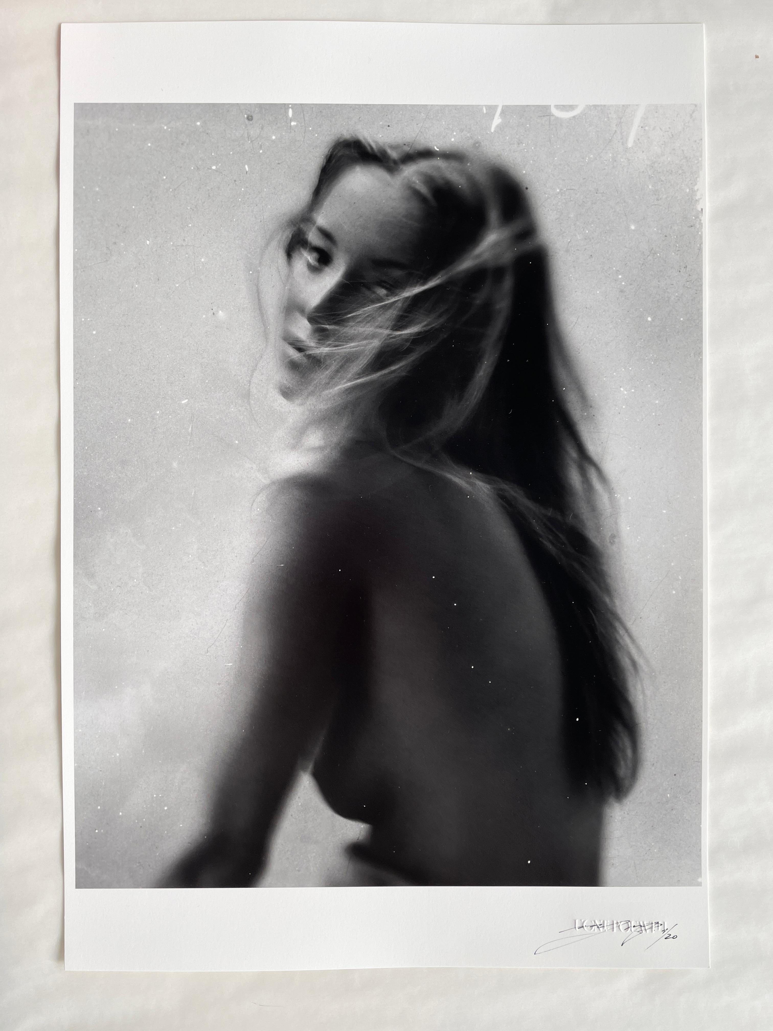 3499 - Black and white analogue female portrait, 40x32cm  - Photograph by Ugne Pouwell