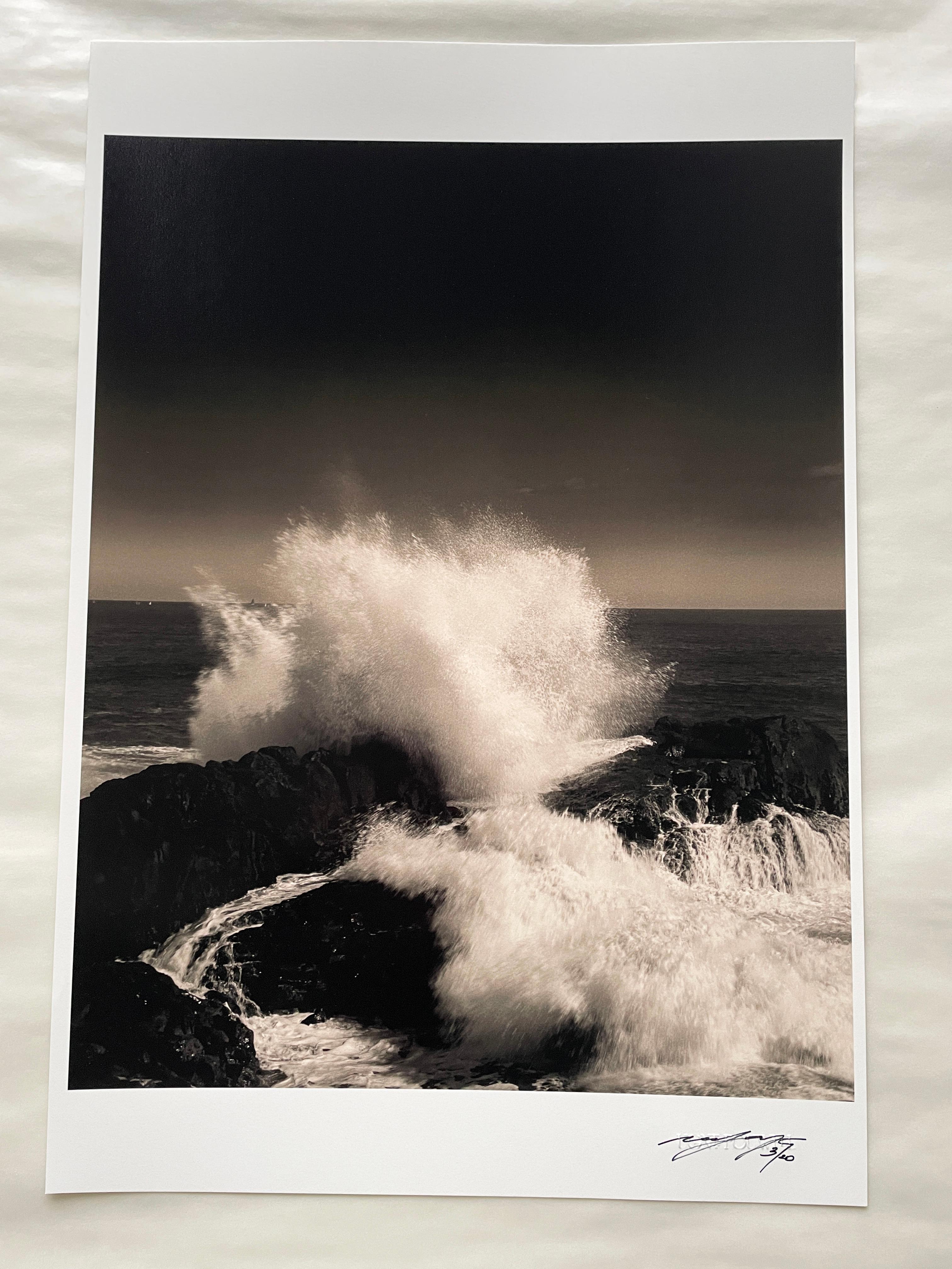 Crash - monocolor coastal photography, Limited edition of 20 - Photograph by Ugne Pouwell