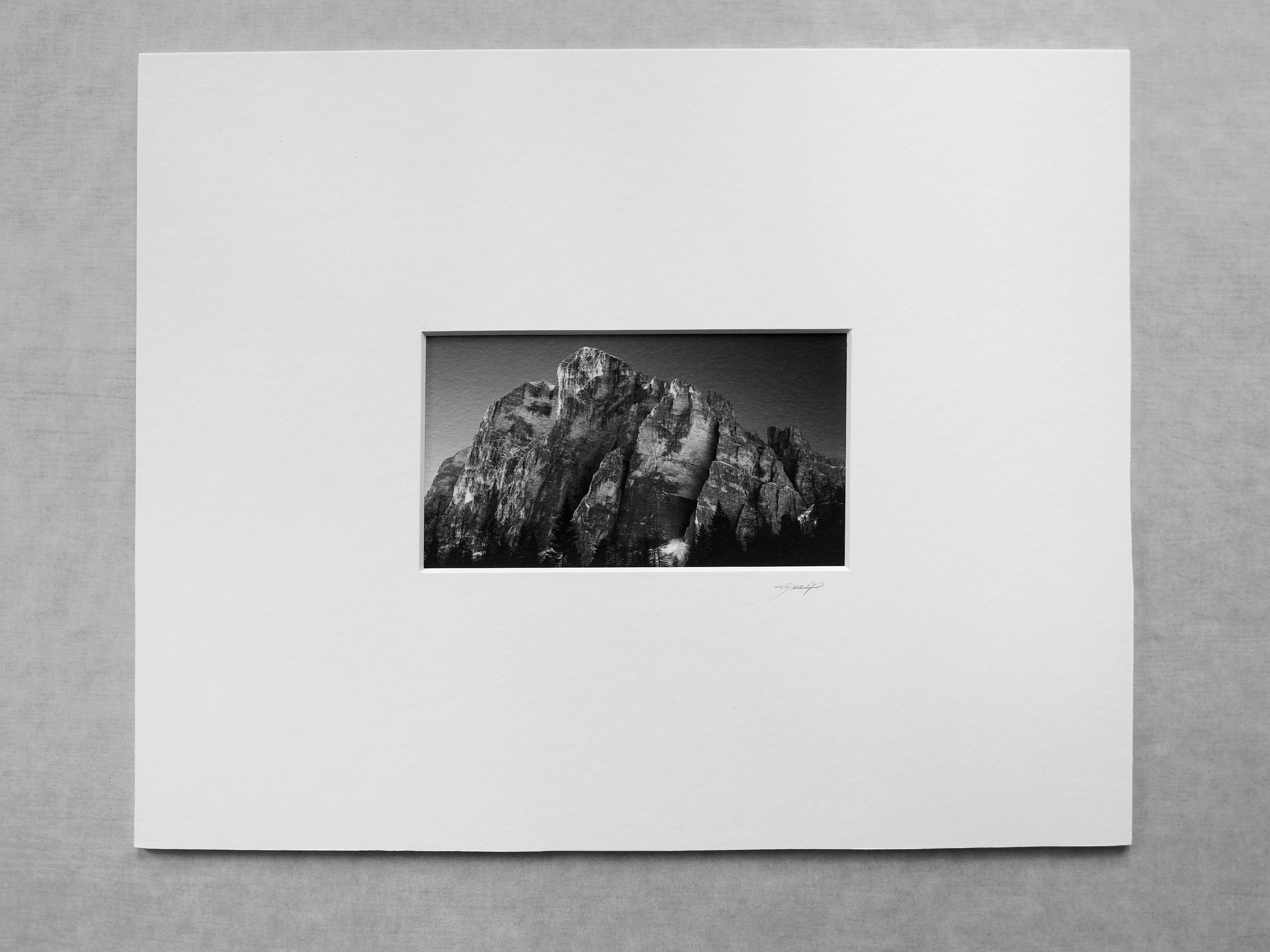 'Light peaks' black and white mountain photograph made in Cortina, small format  - Photograph by Ugne Pouwell