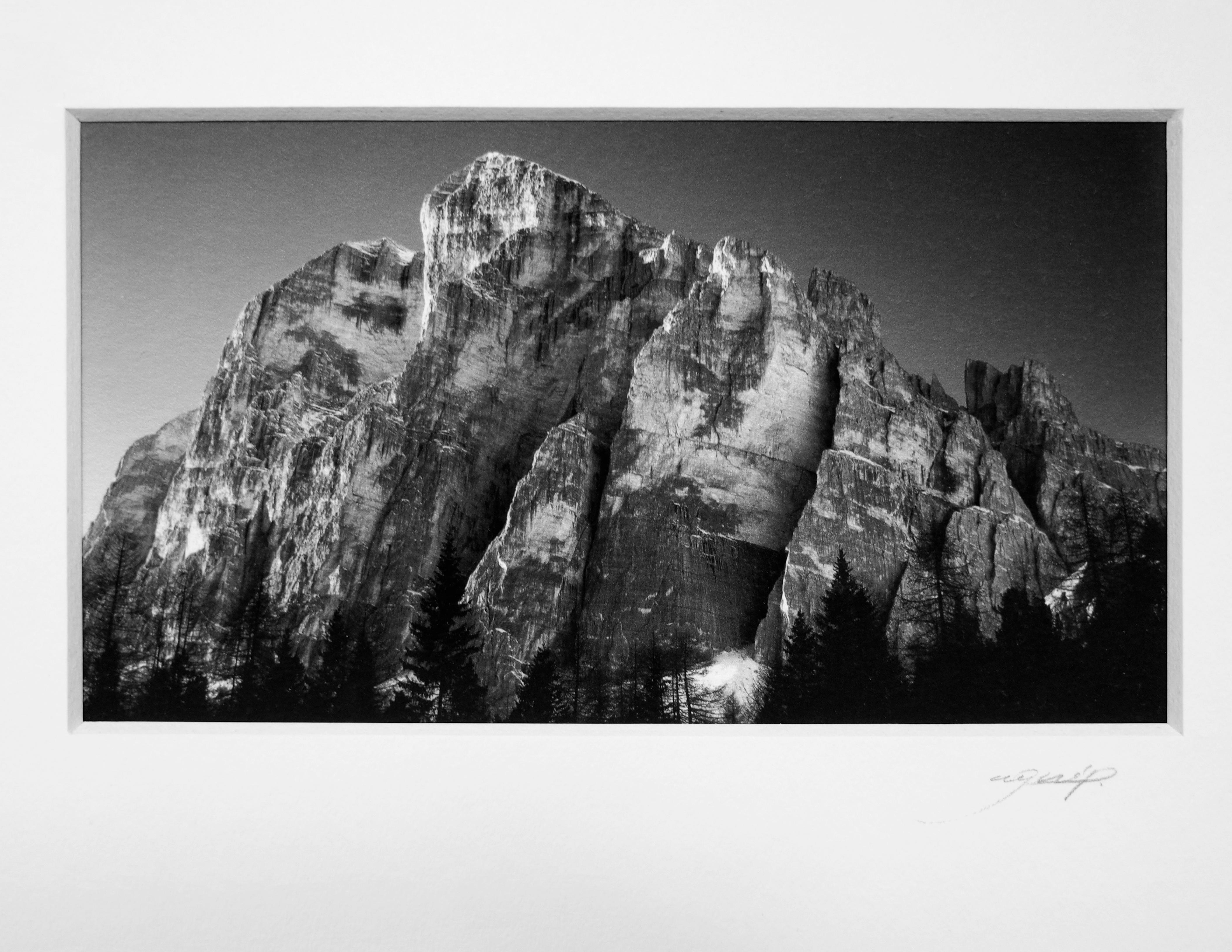 'Light peaks' black and white mountain photograph made in Cortina, small format  - Contemporary Photograph by Ugne Pouwell