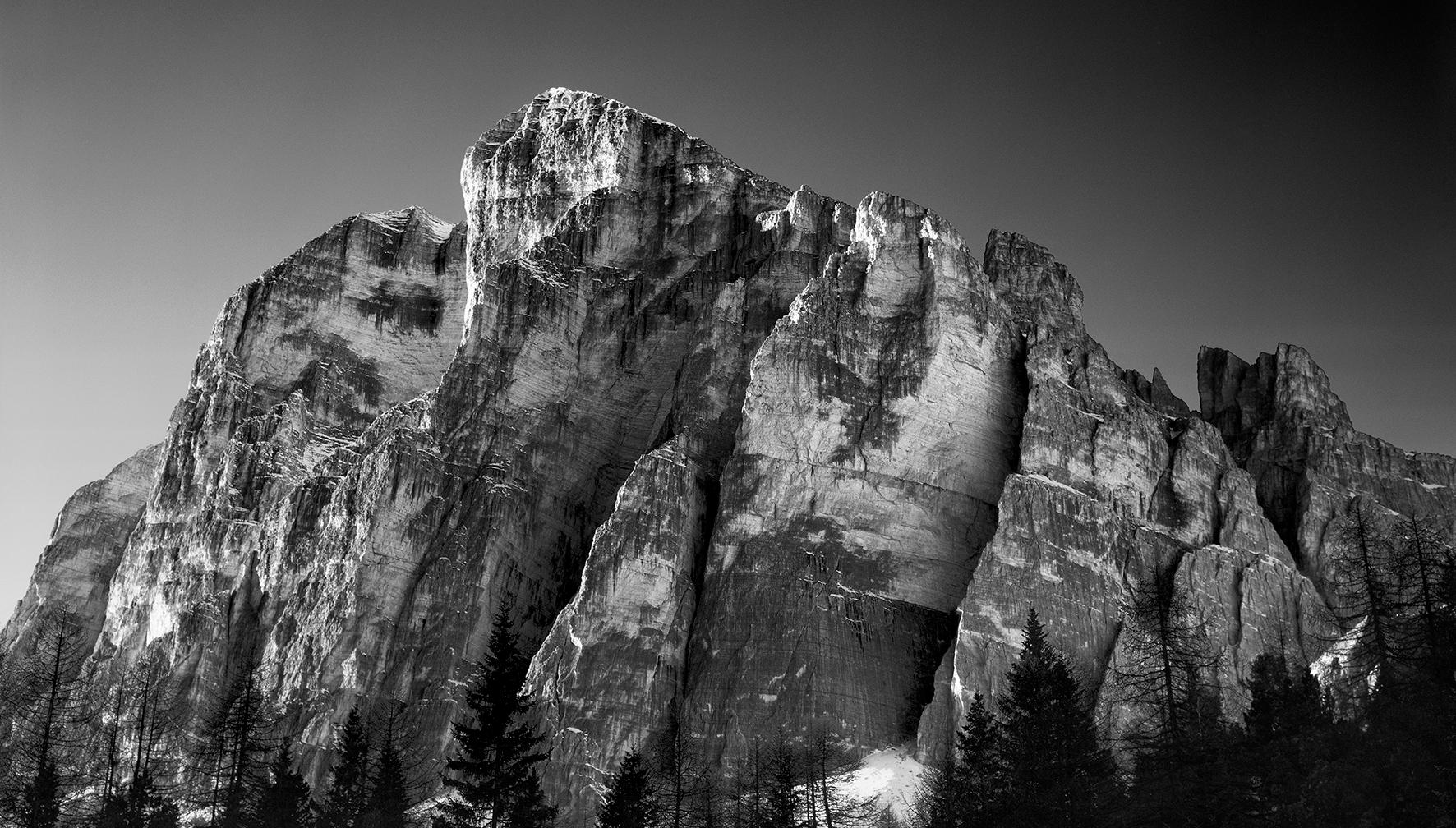 Ugne Pouwell Black and White Photograph - 'Light peaks' black and white mountain photograph made in Cortina, small format 