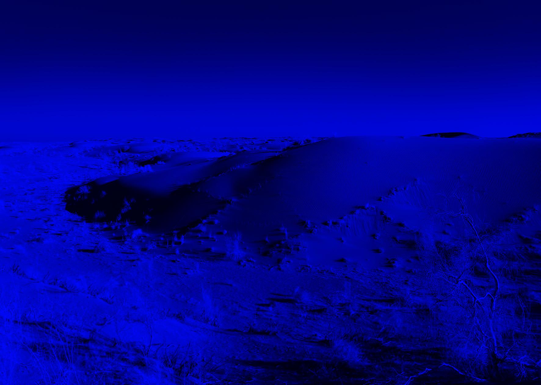 Ugne Pouwell Landscape Photograph - Ultramarine dunes - monocolor blue photography of desert dunes