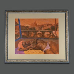 Italian 1980s Ugo Attardi Signed Work on Paper Nude of Woman